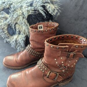 Brown Studded Leather Frye Boots